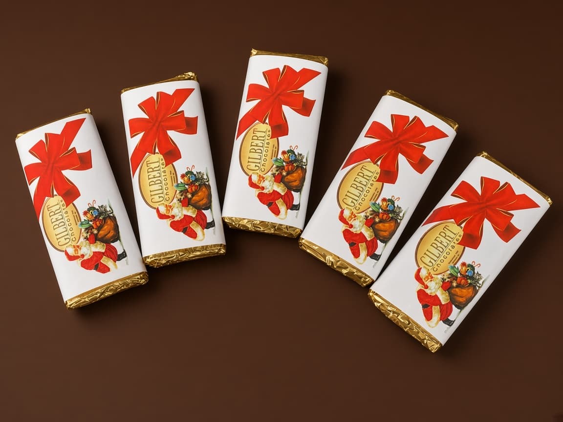 Gilbert breakaway chocolate bars with custom-ready branded wrappers